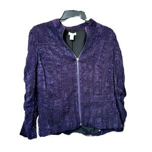 Chico’s | Vintage 1990s Crinkle Purple Black Shiny Women’s Lined Full Zip Jacket
